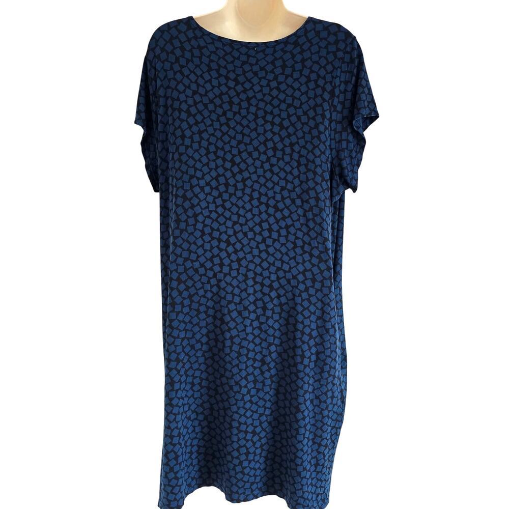 Ava Sky Hawaii Jersey Dress Short Sleeve Blue Black Size L - Picture 3 of 7